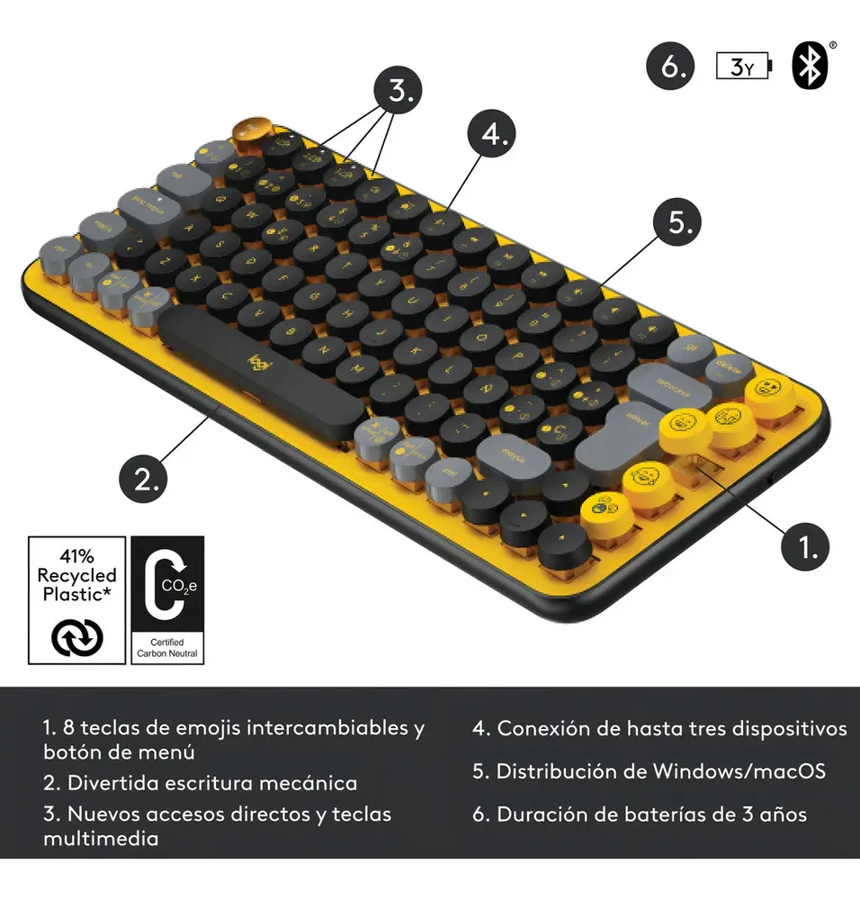 Teclado Mecanico Logitech Pop Keys Amarillo Español Blast Español Latinoamérica - Imagen 6